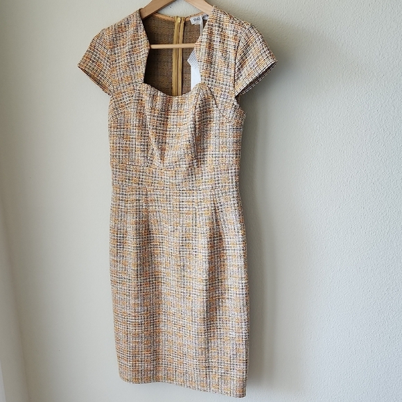 Grace Karin Dresses & Skirts - Grace Karin Tan and Cream Tweed Midi Dress Sz S NWT Cap Sleeve Pencil Dress NWT